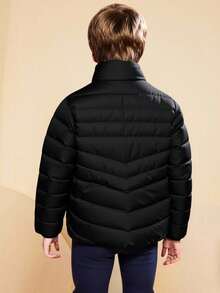 Chamarra Para Niño Con  Cierre Frontal y Forro Interior De Peluche Para Uso Diario En Temporada Fría - Negro - Ver 2