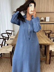 Đầm dài UrbanChic cạp chun hai lớp, dáng suông rộng, thích hợp cho mùa tựu trường, đi chơi, phong cách lãng mạn ngày lễ, trang phục mùa hè, đám cưới & sự kiện, trang phục đi nghỉ mát, trang phục cỡ lớn cho phụ nữ, trang phục đi biển cho phụ nữ cỡ lớn, trang phục nghỉ xuân thanh lịch - Màu xanh lam - Xem 5