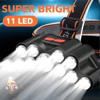 1PC 11 LED Headlamp Strong Light Head Lamp USB Rechargeable Headlight Built-In Battery Hand Flashlight For Outdoor Fishing Emergency