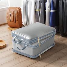 超节省空间的自压缩整理器，新型 2 层 2 面棉被收纳袋，大容量旅行行李压缩收纳袋，带拉链和手柄，适用于搬家、大学宿舍、假日、度假、商务或日常衣柜使用的衣物棉被毯。 - 粉色 - 查看 2