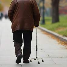 Quad Cane 4 Prong Small Base Feet Walking Stick Mobility Aid Height Adjustable - Silver - View 2