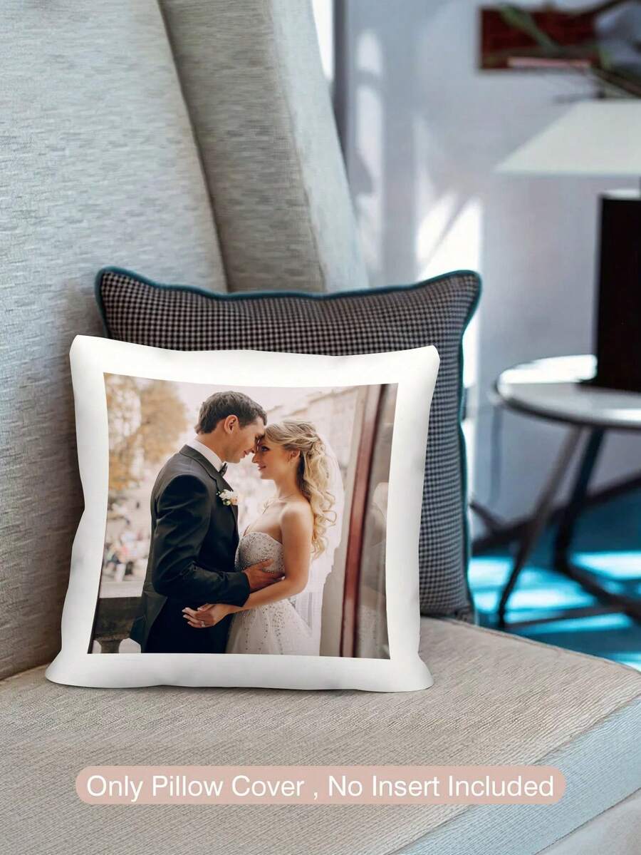 1pc Customized Couple Photo DIY Pillow Case, Personalized Husband And Wife Photo Customization, Valentine's Day, Wedding Anniversary, Couples, Family, Mother's Day, Father's Day, Thanksgiving, Teacher's Day Gift, Single-Sided Printed Pillow Cover, Suitable For Gifts To Family, Couples, Friends, Yourself (Pillow Insert Not Included) - Multicolor - View 1