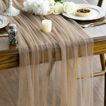 1pc Mesh Table Runner Soft Tulle Tablecloth 29.5*118inch/29.5*236inch Rectangle Washable Reusable Multicolour Elegant For Rustic Wedding Baby Shower Bridal Sheer Gauze Centerpiece Summer Home Birthday Evening Party Decoration