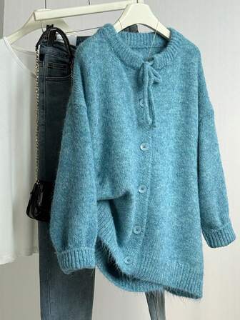 JIANHU 毛绒领结开衫 - 柔软舒适的针织开衫，适合秋冬、宽松版型节日针织衫、圣诞节家居和日常穿着