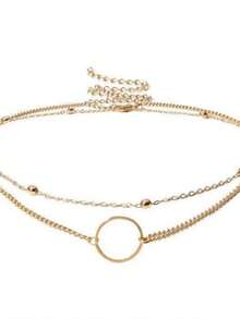 1pc Fashionable Versatile Chain Beaded Circle Pendant Necklace - Yellow Gold - View 3