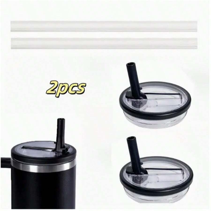 1/2Pcs Flip Straw Lid Replacement For 40 Oz Tumbler With Handle, Leak-Proof, Spill-Proof Straw Lid Cover, Includes Straw, Perfect For Travel, Gym, Car, Daily Use - 2pcs Black - View 1