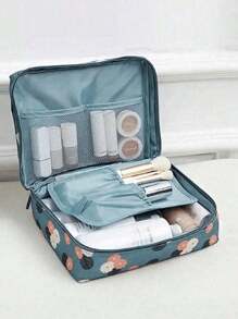 1pc Double Layer Makeup Brush Holder Bag, Multi-Functional Travel Cosmetic Bag, Waterproof Makeup Bag, Large Capacity Makeup Pouch, Portable Cosmetic Organizer Bag For Makeup Brushes, Lipstick, Foundation, Skincare Tools, Double Layer, Large Capacity, Waterproof, Polyester Material, Portable, Foldable, Travel Essential, Holiday Essential, Bedroom Decor, Autumn Decor, Gift For Friends & Teachers, Birthday Gift