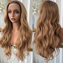 13X4 Free Part Ombre Pink Body Wave Synthetic Lace Front Wigs For Women 28 Inch Long Wavy Hair Wigs Glueless Soft Pink Ombre Colored Wigs Heat Resistant Christmas Wig Natural Long Wave Lace Front Wigs For Daily Party Cosplay Use - 漸變金色 - 查看 5