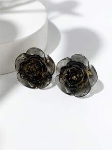 1 Pair White 3D Rose Flower Design Earrings For Women - White - View 14
