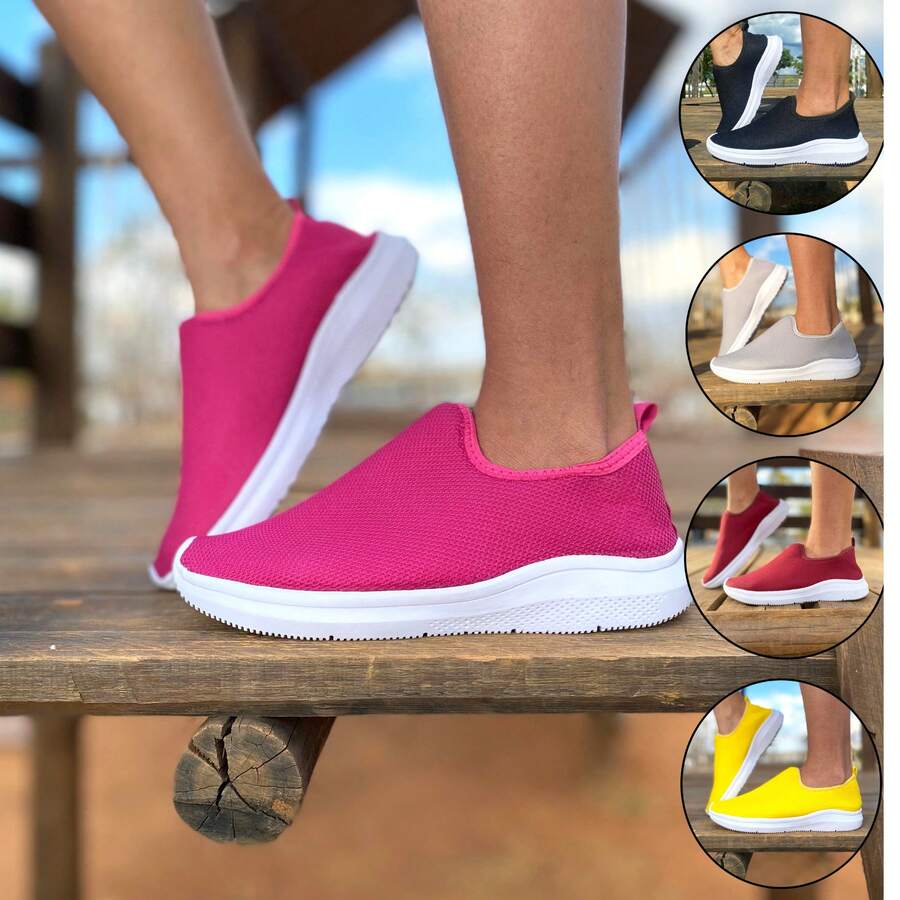 Women's Easy-Fit Orthopedic Slip-On Gym Walking Running Lightweight Soft Sneakers - 玫紅色 - 查看 1