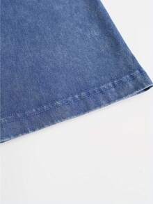 Men's Pattern Washed T-Shirt - Double Sided Printing, 100% Cotton, Short Sleeved, Summer Casual T-Shirt, Black With White Star Design, Loose Fit, Machine Washable, Daily T-Shirt | Loose Fit Shirt | 100% Cotton T-Shirt, Cotton T-Shirt - Xanh đậm - Xem 3