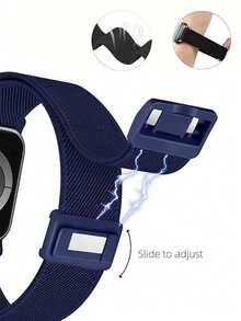 磁扣尼龙表带兼容 表带运动柔软透气弹性可调节磁扣尼龙兼容 38/40/41/42/44/45/46/49 毫米表带兼容 Series Ultra/11/10/9/8/7/6/5/4/3/Se 男女替换表带，可清洗，易于佩戴 - 午夜藍 - 查看 2