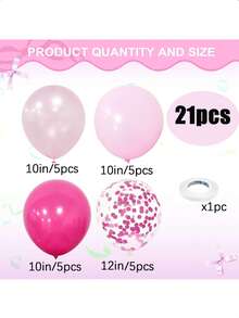 41/21pcs/Hot Pink Balloons, 10/12 Inch Pastel Pearl Pink Confetti Latex Balloons Set For Girls Women Birthday Party Wedding Baby Shower Baptism Valentines Anniversary Engagement Decorations - Multicolor - View 3