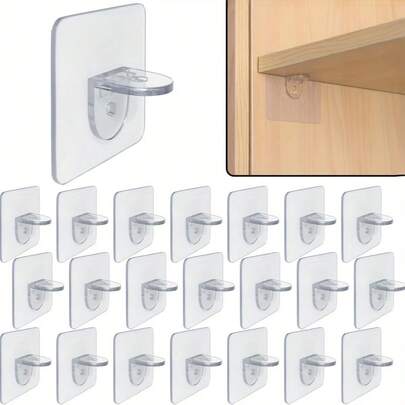 Transparent Self-Adhesive Shelf Supports - Thick Plastic Dividers, Suitable For Kitchen Cabinets, Bookshelves, And Closet Organizers, Easy To Install, No-Drill Design, Shelf Supports | Modern Bookshelf | Transparent Plastic Brackets, Shelf Supports