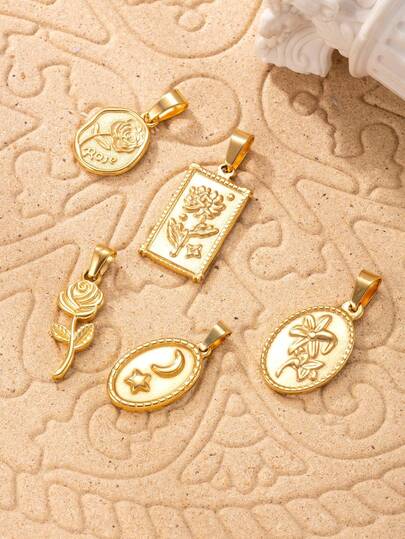 1 pieza Colgante de flor y disco redondo chapado en oro de 18K de acero inoxidable, para hacer collares y aretes, uso diario, regalo