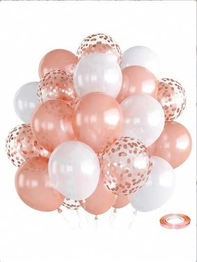 30pcs/Set Rose Gold & White Balloons - 10/12 Inch Pearl Rose Gold, White & Rose Gold Glitter Latex Party Balloons, Suitable For Girls, Ladies, Weddings, Birthdays, Valentine's Day, Bridal Shower Decorations