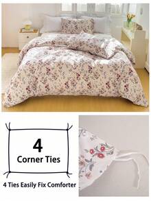 3 Stücke/Set Blatt Blumen Muster Bettbezug Set (1 Bettbezug & 2 Kissenbezüge) Weich und hautfreundlich Bettbezug Bettwäsche Set für Zuhause, Ganzjahres Bettwäsche Set - Verschiedenfarbig - Übersicht 5