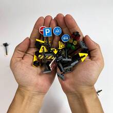 Traffic Road Sign Light MOC Building Blocks Mini City Street View Accessories Road Sign Barrier Speed Limit Indicator Warning Building Traffic Lights Model Kit Parts, DIY Construction Set - Multicolor - View 3