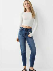 Women's High Waisted Rigid Magic Non-Destroy Straight Leg Jeans Plus Size - Màu xanh lam - Xem 3