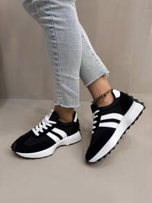 女式复古厚底运动鞋，厚底跑鞋 - 黑色 - 查看 6