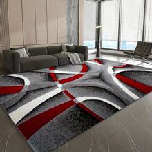 1pc Luxury Elegant Minimalist Modern Abstract Geometric Lines Area Rug, European & American , Red-Gray Rectangular Soft Faux Wool Washable Carpet, Suitable For Living Room, Bedroom, Entryway, Bathroom, Hallway, Patio, Kitchen, Indoor Outdoor, All Season Large Size Mat, Home Decor - Multicolor - View 4