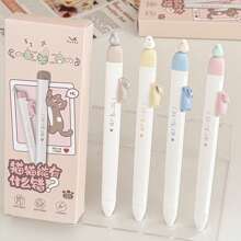 4pcs/Set Cute Cat Design Retractable Ballpoint Pens, Neutral Pens With 0.5mm Refill, Suitable For Students