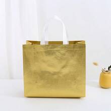 10 buah Tas Belanja Warna Emas yang Dapat Digunakan Kembali, Tas Kado Pernikahan Satin, Tas Kado Besar, Tas Kemasan Kado Non-Woven, Tas Kado Pesta Pernikahan dan Ulang Tahun (Pengiriman Gaya Acak) - Emas - View 5