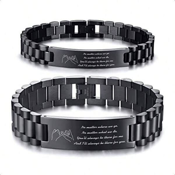 Pinky Promise His Hers Stainl Steel Custom Love Quote Couple Link Bracelets Wristband For Lover Husband Wife Boyfriend GirlfriendValentine's Day Gift