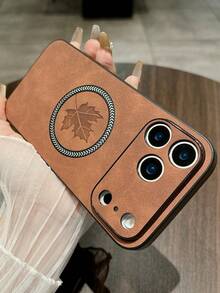 Funda de teléfono de PU con hoja de arce magnética de lujo compatible con iPhone 11 12 13 14 15 16 17 Pro Max, con parachoques a prueba de golpes, regalo de cumpleaños