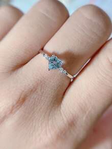 1pc S925 Sterling Silver Blue Zirconia Ring, Elegant & Minimalist Design, Suitable For Girls Daily Wear, Holiday & Party Gift