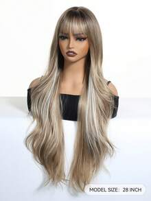 28 Inch Brown Highlight Wig Long Curly Wig With Bangs Natural Appearance Heat-Resistant Synthetic Wig Suitable For Fashionable Women,Daily Party Holiday Travel Use, Natural And Realistic False Hairpiece For Halloween And Christmas New Year Carnival Music Festival Cosplay ,Gifts For Girls,Summer Graduation Gifts,Ready-Made Gifts,Halloween Christmas Gifts - Brown Highlight - View 5