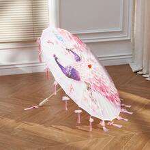 Retro Chinese Umbrella With Tassels Floral/Animal Print Silk Parasol Umbrella Photography Props