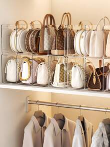 2pcs Transparent Acrylic Bag Storage Organizer With Dividers | 4-Tier Space-Saving Closet Cabinet Organizer | Multi-Layer Handbag Display Rack For Party, Birthday, Wedding Decor | Back To School Essentials & Gift Idea For Women, Friends - Clear - View 8