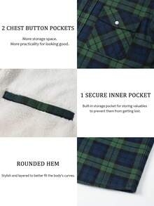 KEFITEVD Men's Fleece Flannel Shirt Jackets Winter Sherpa Lined Plaid Coats Button Down Warm Casual Work Jackets - 綠色 - 查看 6