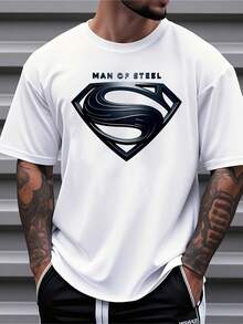 New New Men's Justice League Graphic T-Shirt - ""  Logo, Black Casual Crew Neck Short Sleeve T-Shirt, Comfortable For Spring And Summer, Daily T-Shirt With Fun Text Design, Casual Wear T-Shirt |   T-Shirt With Firm Pattern |   Comfortable Fit T-Shirt - 黑色 - 查看 6
