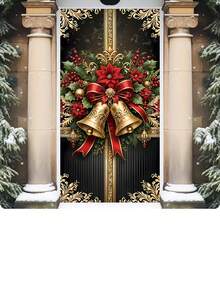 1 peça de pano para pendurar decoração de porta de Natal, cenário para festa de fim de ano, cortina para porta de quarto - Multicolorido - Ver 6