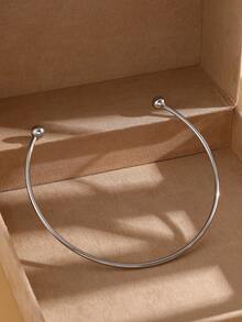 1pc Classic Minimalist Stainless Steel Smooth Double Ball Choker Necklace, Versatile For Women's Daily, Party, Wedding Wear Or Gift - Collar - View 11