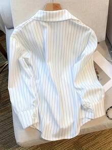 Women's Long Sleeve Striped Shirt, Pointed Collar Design, Button Front, Lightweight Versatile Top, Suitable For All Seasons, Slim Fit, Premium Fabric, Fashionable