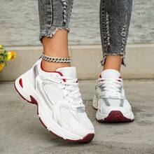 Women's Lace-Up Casual Sneakers - Breathable Fabric Toe Cap, Cushioned And Comfortable Lightweight PVC Sole, Stylish And Simple Design, Wear-Resistant And Non-Slip, Suitable For Indoor, Vacation And Daily Wear / Special Price Comfortable Shoes - 紅色 - 查看 1