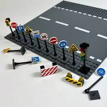Traffic Road Sign Light MOC Building Blocks Mini City Street View Accessories Road Sign Barrier Speed Limit Indicator Warning Building Traffic Lights Model Kit Parts, DIY Construction Set - Multicolor - View 7