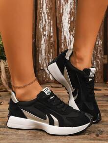 Women's Comfortable Lace-Up Sneakers - Lightweight Multifunctional Casual Shoes, Non-Slip Rubber Sole, Suitable For All Seasons - Black - View 3