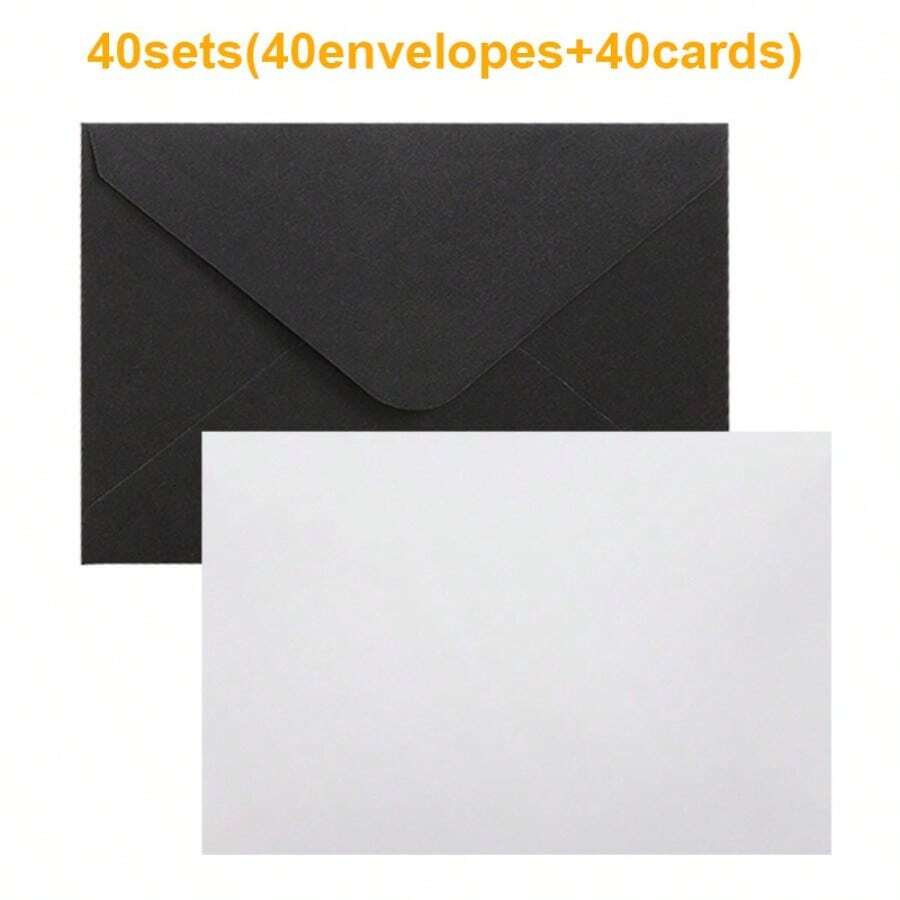 Sending Envelopes And Mail Bags 4"X6" Festive Single Panel Thank You Blank Cards With Envelopes, DIY Holiday Greeting Card Set, White Or Black Or Brown Envelopes With Invitation Cardstock 20 Sets Or 40 Sets.For All Occasions - 黑色 - 查看 1