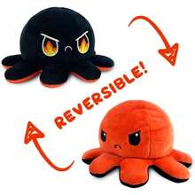 Original Reversible Octopus Pillow - Black + Orange - Adorable Sensory Fidget Animal To Show Your Mood - Perfect For Halloween! - 憤怒紅+狂怒黑 - 查看 3