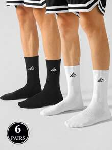 6 Pairs Men's Simple Solid Color Socks, Moisture-Wicking Breathable Everyday & Sports Mid-Calf Socks, Fall - Black and White - View 2