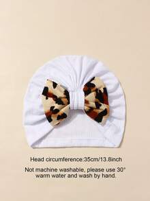 3pcs Baby Ribbed Leopard Print Bow Headband & Hat Set, Comfortable & Breathable Fabric For Everyday Use - Multicolor - View 2