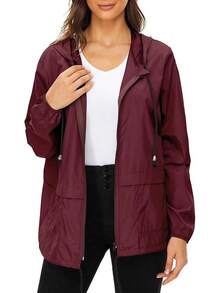 Packable Waterproof Lightweight Women's Rain Jackets With Hood Windbreaker - 酒紅色 - 查看 1