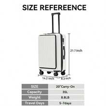 Milky Way 20-Inch Carry-On Suitcase - Hard-Shell Suitcase (With Wheels And Cup Holders) - Multi-Functional Suitcase - Travel Suitcase - Women's Travel Suitcase - Men's Travel Suitcase - Business Travel Suitcase - Weekend Travel Suitcase - 高級白 - 查看 10