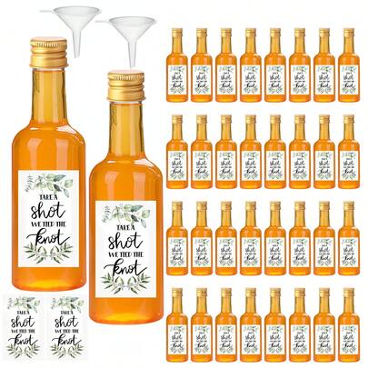 30/4pcs 25ML-50ML Mini Wedding Liquor Bottles,Beverage Dispensing Bottle,Empty Plastic Bottles,With Golden,Silvery And Black Screw Caps,And With "Take A Shot We Tied The Knot " Labels,For Wedding Party Favors,Wedding Receptions, Birthday Parties, Bridal Showers, Party Supplies,Wedding.