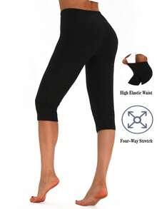 3条装女士休闲弹力紧身裤，柔软舒适七分裤，适合健身、瑜伽、户外活动、日常穿着，舒适百搭 - 彩色 - 查看 4