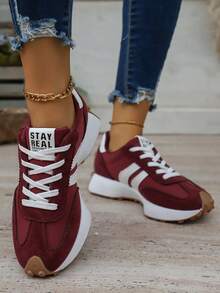 أحذية رياضية مريحة للنساء مع ربطة - أحذية كاجوال خفيفة الوزن متعددة الوظائف، نعل مطاطي مانع للانزلاق، مناسبة لجميع الفصول - عنابي اللون - مشاهدة 4